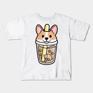 Kawaii Corgi Bubble Tea Kids T-Shirt